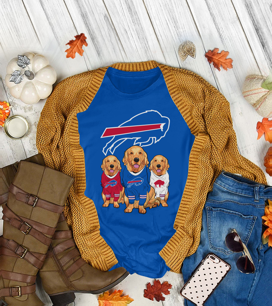 Buffalo Bills Golden Retrievers in Team Jerseys with T-Shirt