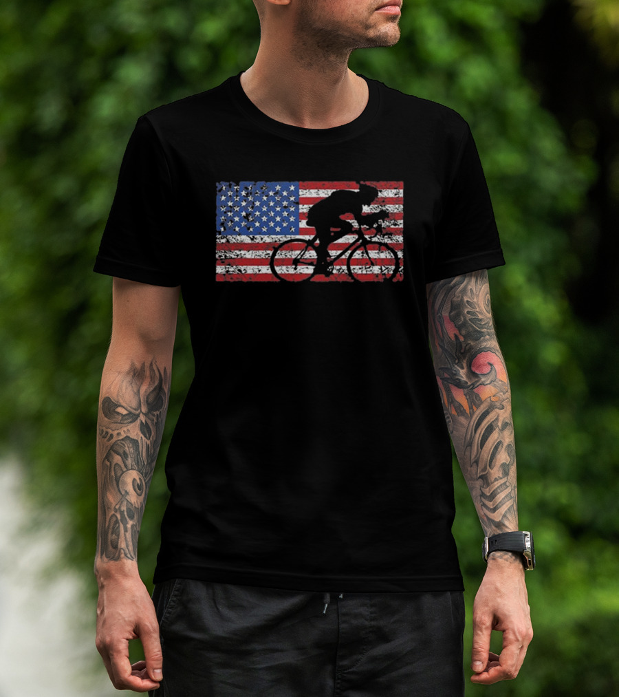United States Flag Bicycle Rider T-Shirt