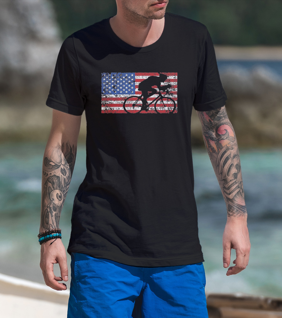 United States Flag Bicycle Rider T-Shirt