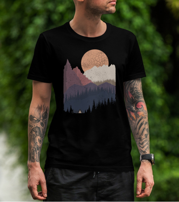 Be Wild Mountain Landscape With Moon And Forest T-Shirt