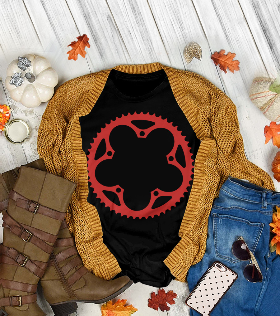 Bicycle Chain Ring Red Gear Shape T-Shirt