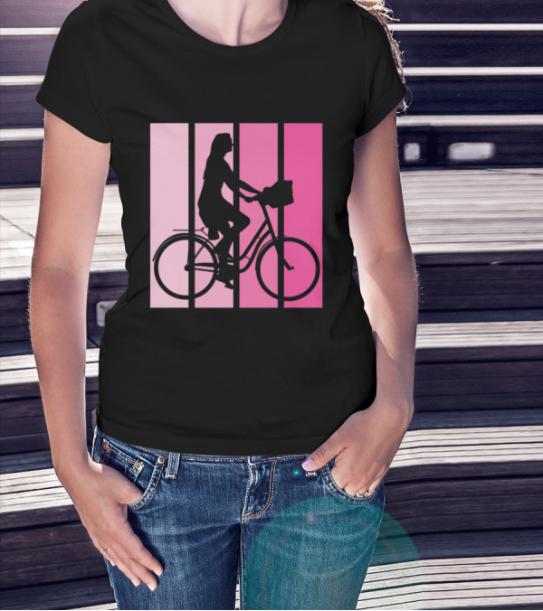 Bicycle Sport Hobby Girls Bike Silhouette Pink Gradient T-Shirt