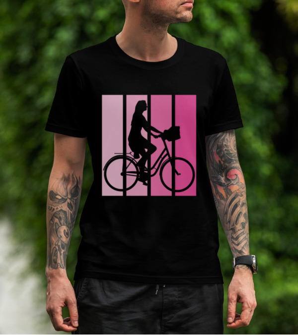 Bicycle Sport Hobby Girls Bike Silhouette Pink Gradient T-Shirt