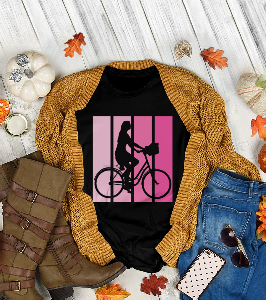 Bicycle Sport Hobby Girls Bike Silhouette Pink Gradient T-Shirt