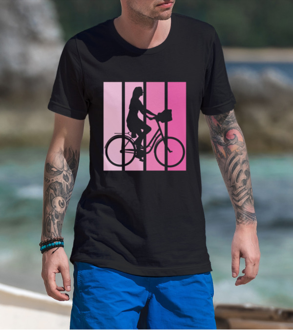 Bicycle Sport Hobby Girls Bike Silhouette Pink Gradient T-Shirt