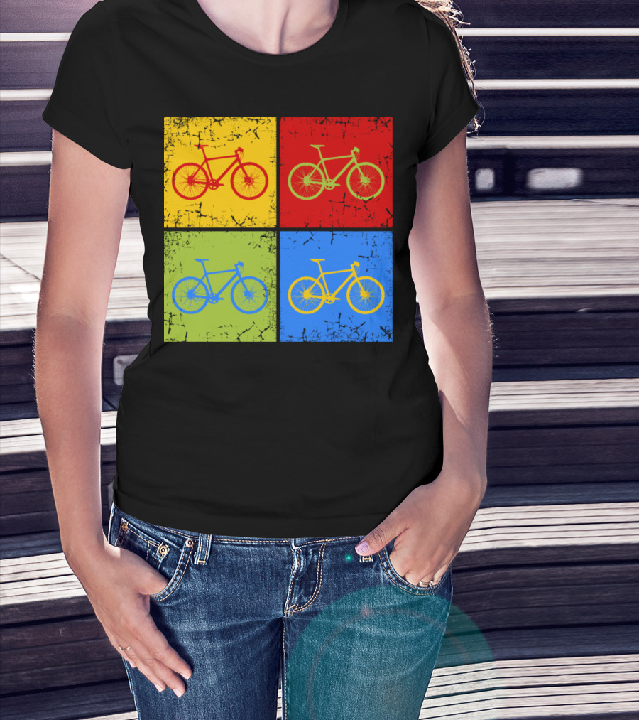 Bike Pop Art Colorful Bicycle Squares T-Shirt