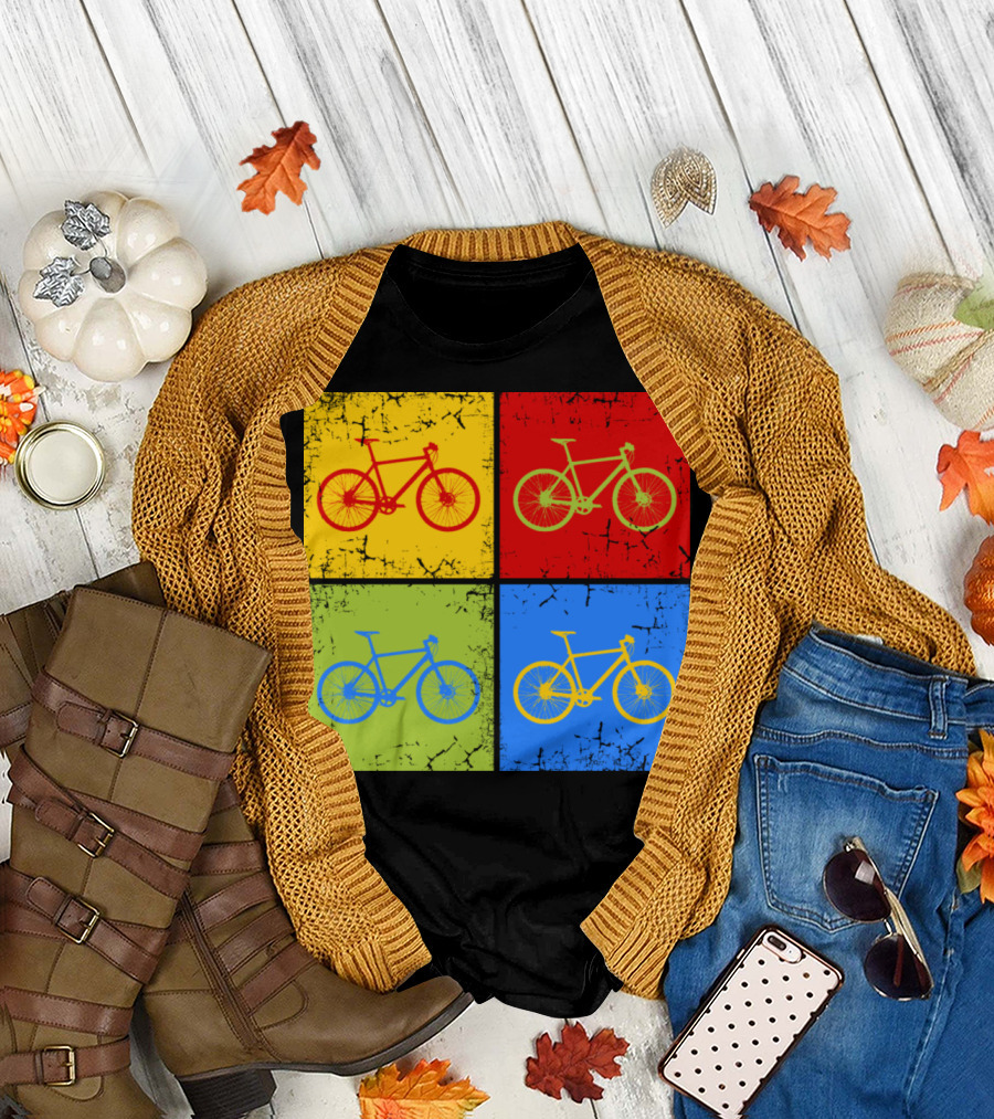 Bike Pop Art Colorful Bicycle Squares T-Shirt