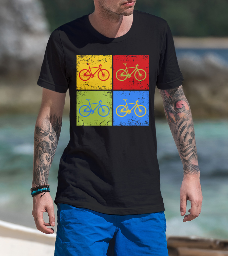 Bike Pop Art Colorful Bicycle Squares T-Shirt