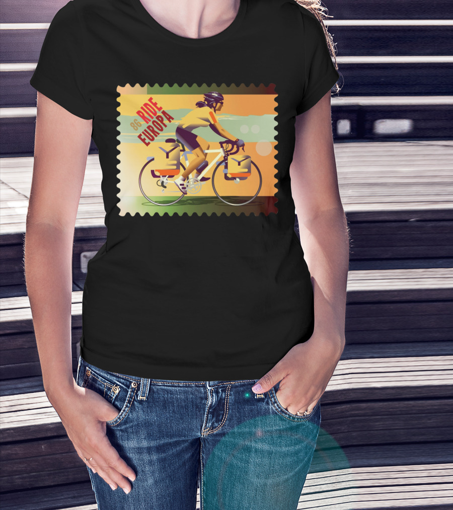 86 Ride Europa Bike Rider Stamp T-Shirt