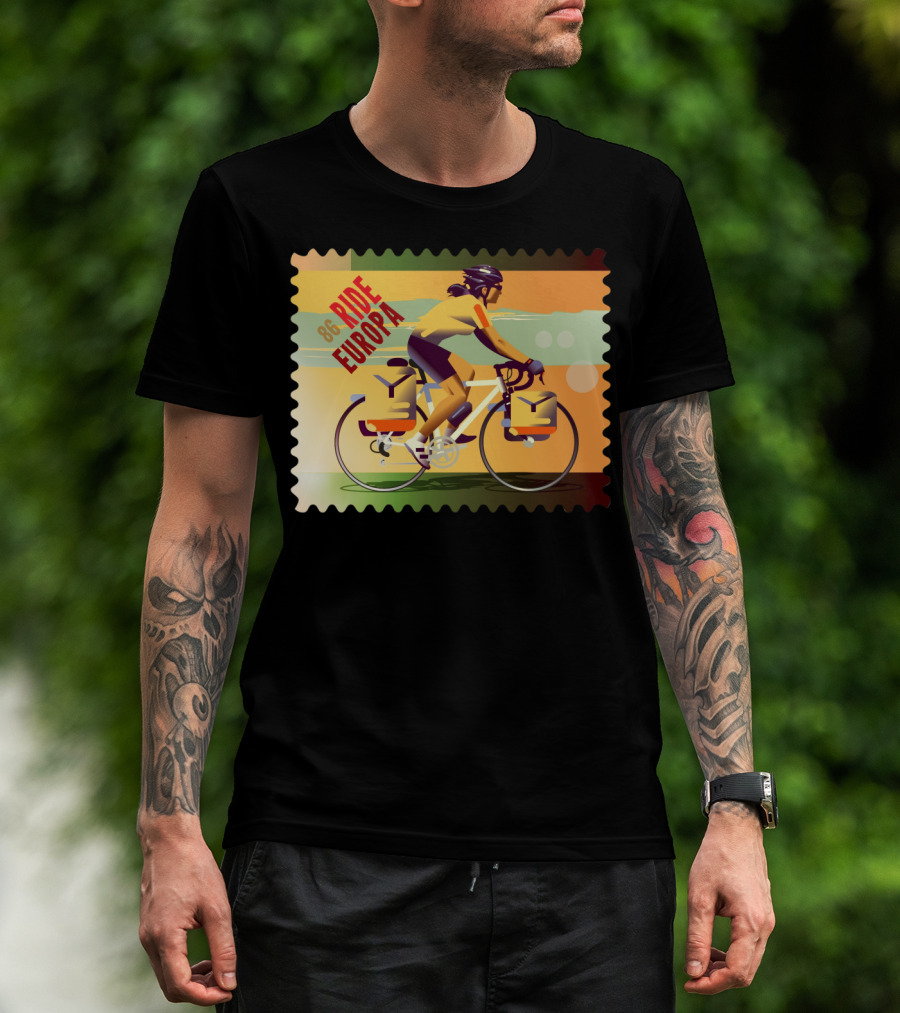 86 Ride Europa Bike Rider Stamp T-Shirt