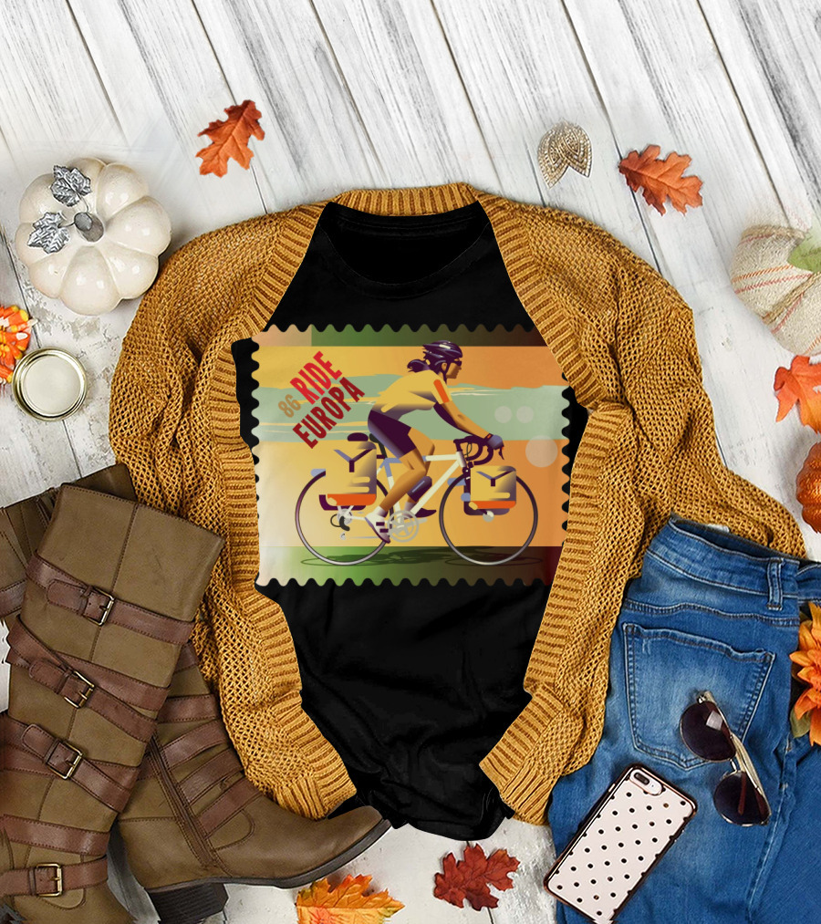 86 Ride Europa Bike Rider Stamp T-Shirt