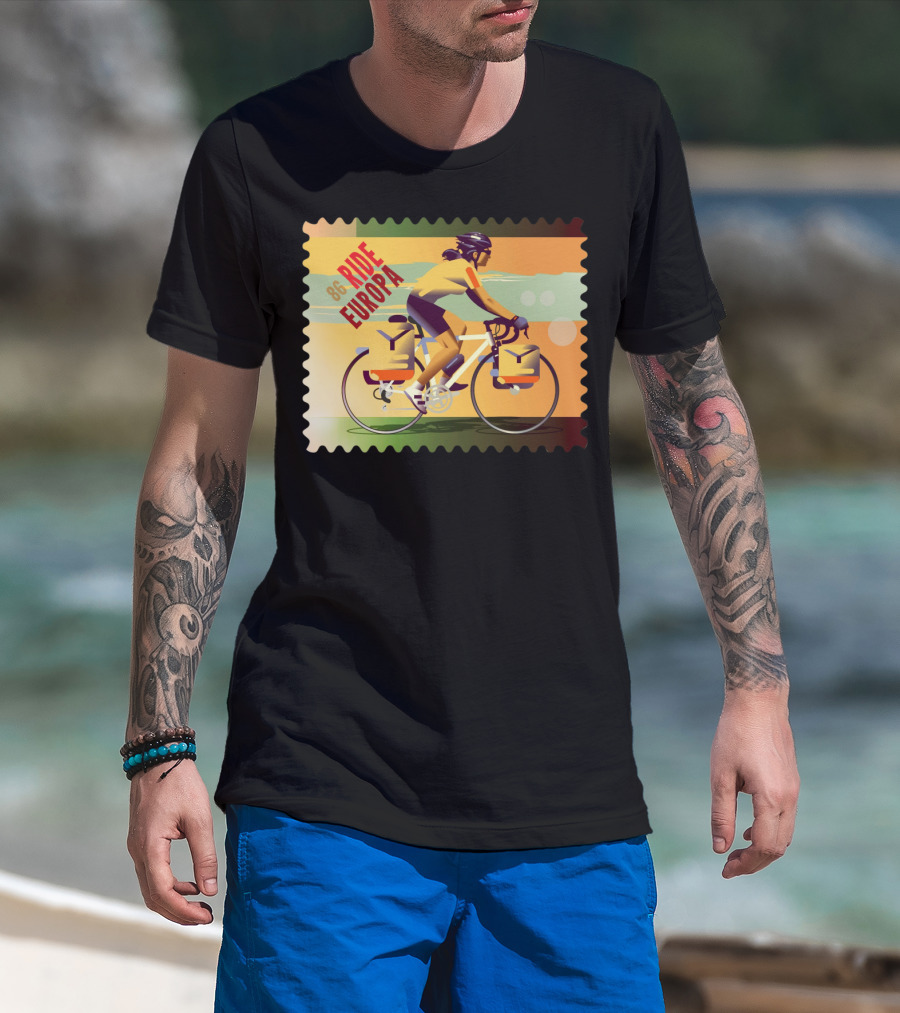 86 Ride Europa Bike Rider Stamp T-Shirt