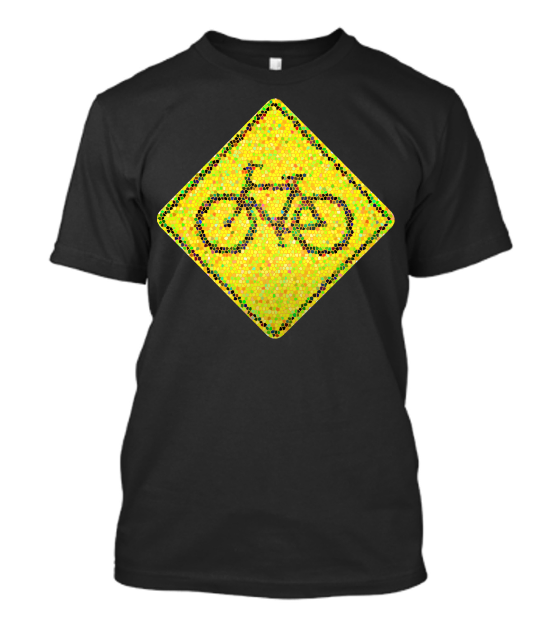 Bike Road Sign Mosaic Style Circular Dots T-Shirt