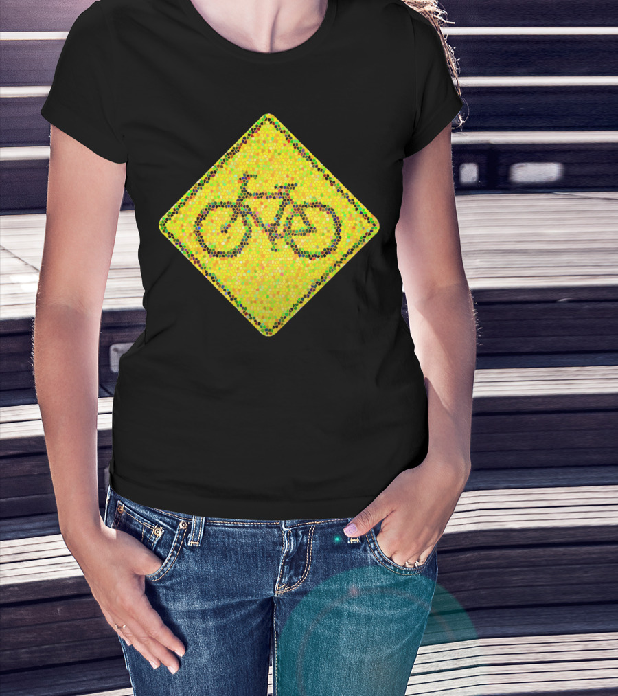 Bike Road Sign Mosaic Style Circular Dots T-Shirt