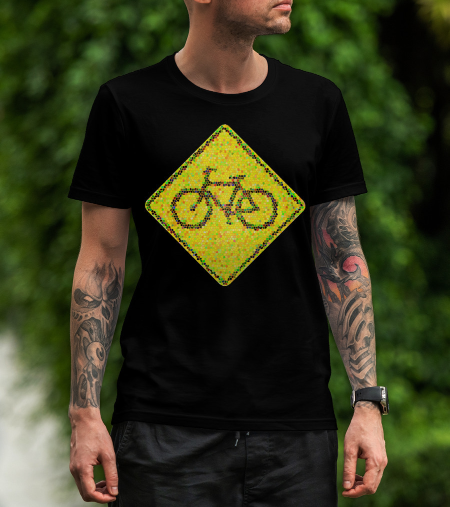 Bike Road Sign Mosaic Style Circular Dots T-Shirt