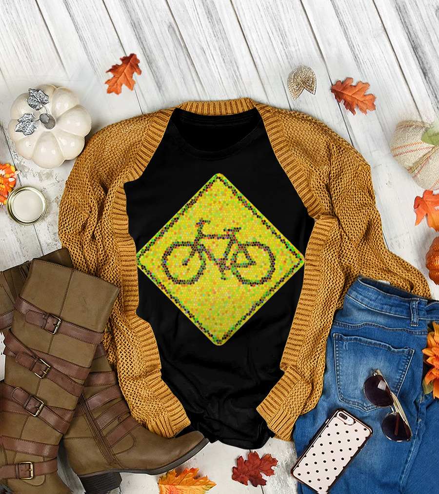 Bike Road Sign Mosaic Style Circular Dots T-Shirt
