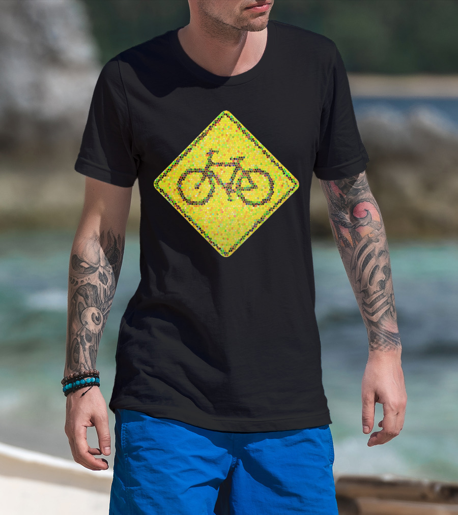 Bike Road Sign Mosaic Style Circular Dots T-Shirt