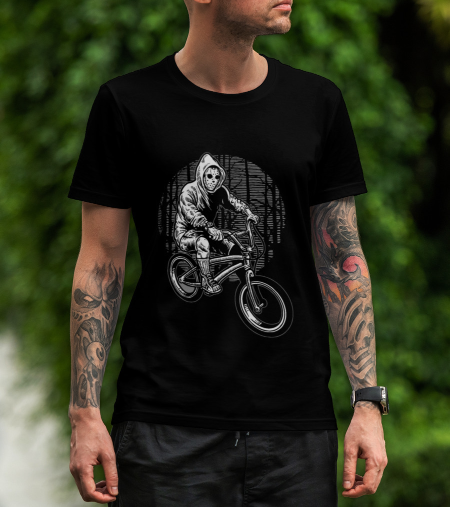 BMX Biker With Mask In Dark Forest T-Shirt
