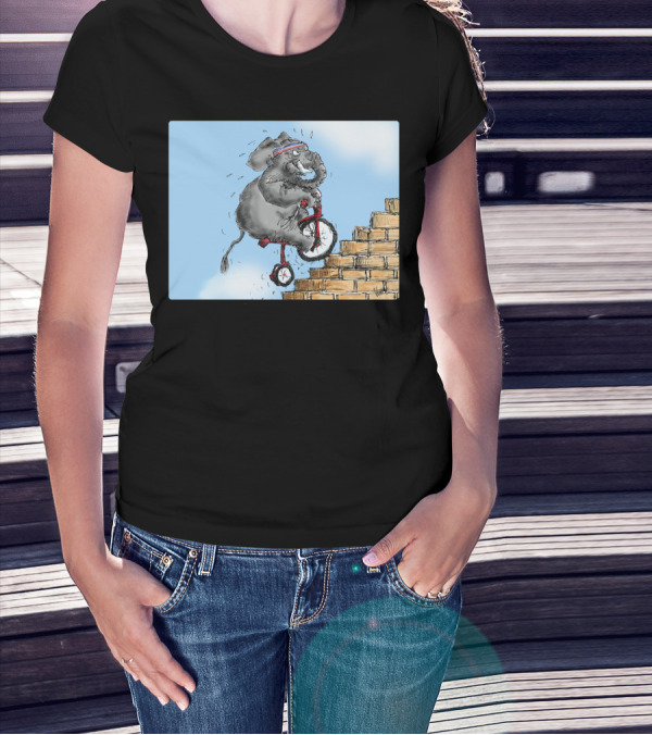 Challenge Accepted Elephant On Unicycle Climbing Stairs T-Shirt