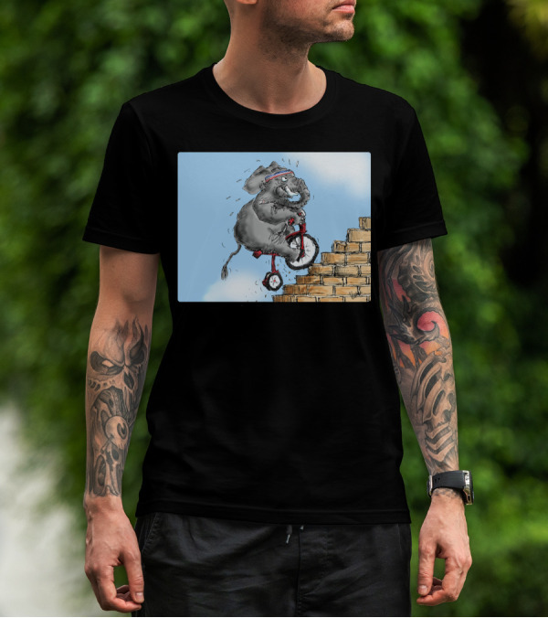 Challenge Accepted Elephant On Unicycle Climbing Stairs T-Shirt