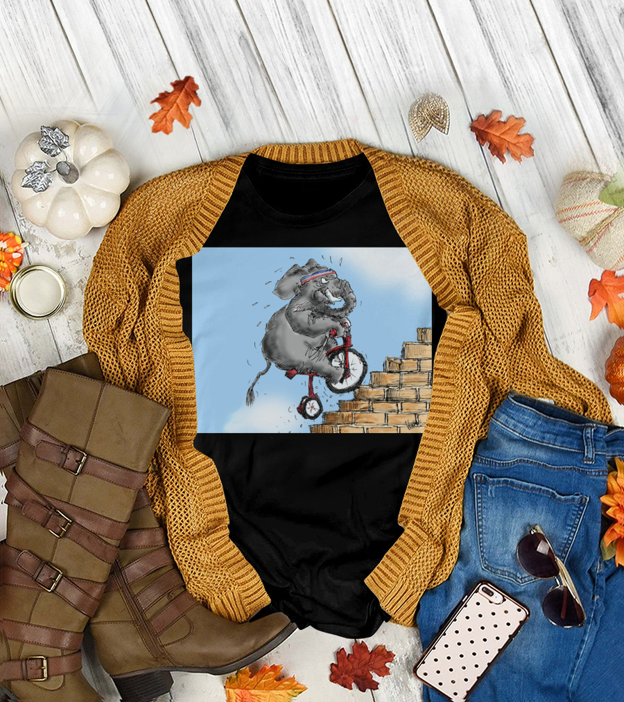 Challenge Accepted Elephant on Unicycle Climbing Stairs T-Shirt