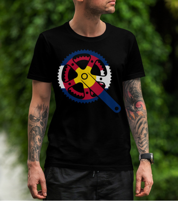 Colorado Bicycle Chainring With State Flag Colors T-Shirt