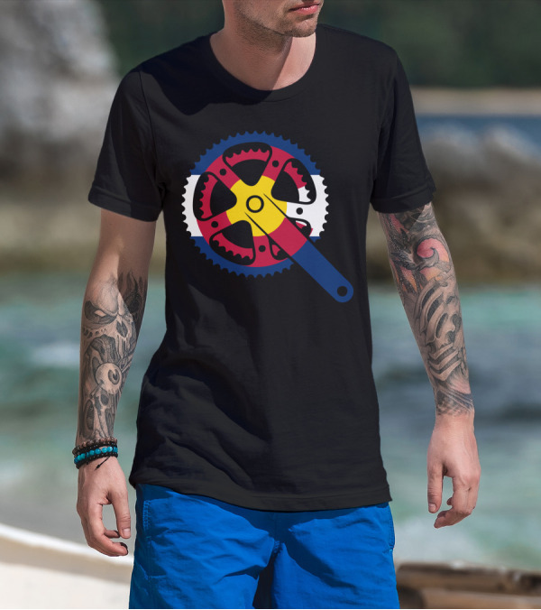 Colorado Bicycle Chainring With State Flag Colors T-Shirt