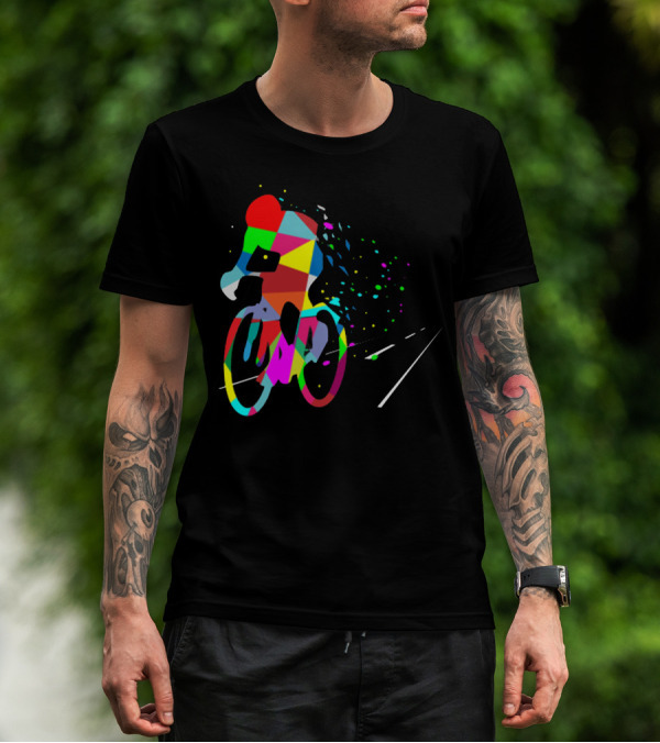 Cycling Forever Multicolor Abstract Bicyclist Road T-Shirt