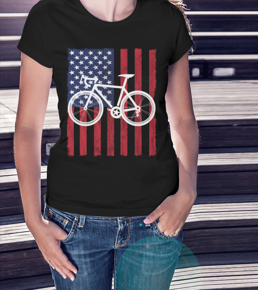 USA Flag Bicycle T-Shirt