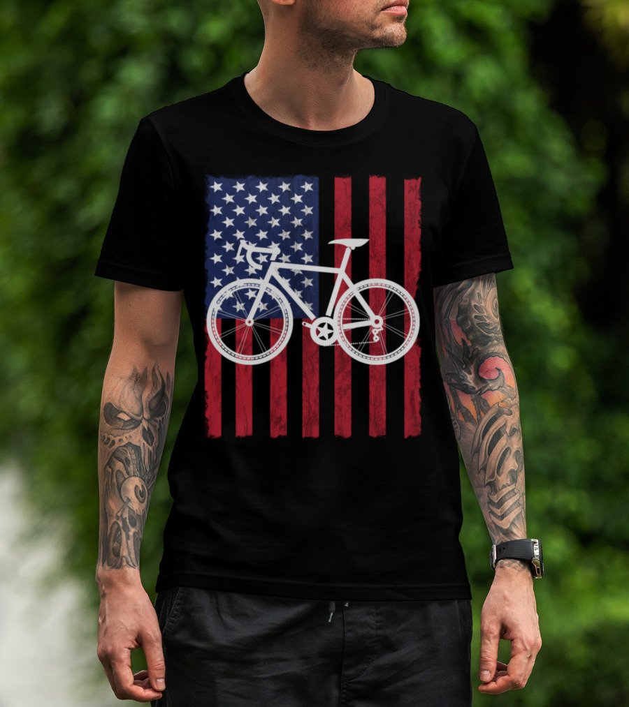 USA Flag Bicycle T-Shirt