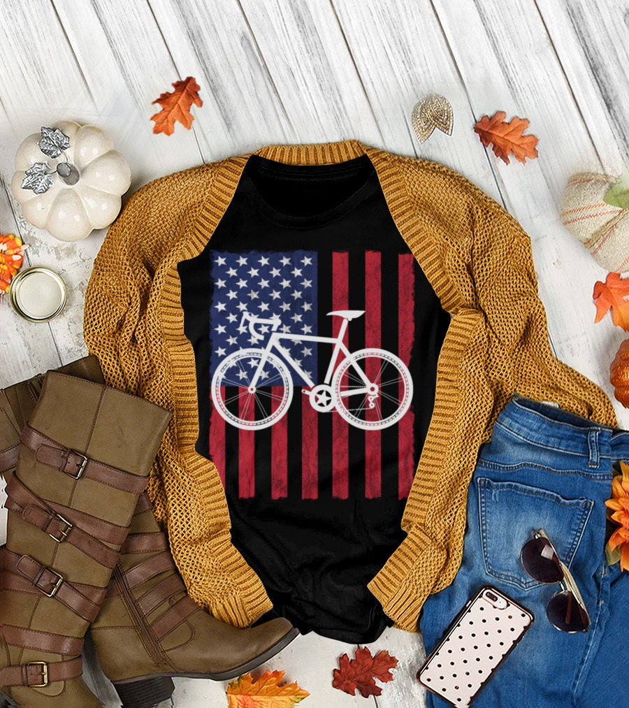 USA Flag Bicycle T-Shirt