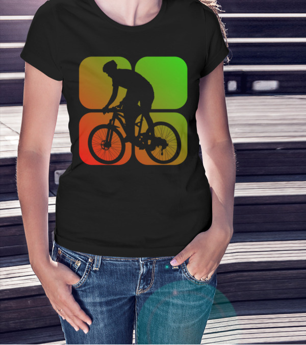 Cyclist Mountainbiker Silhouette On Gradient Quadrant Background T-Shirt