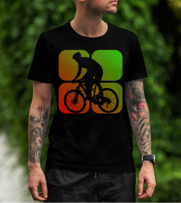 Cyclist Mountainbiker Silhouette On Gradient Quadrant Background T-Shirt