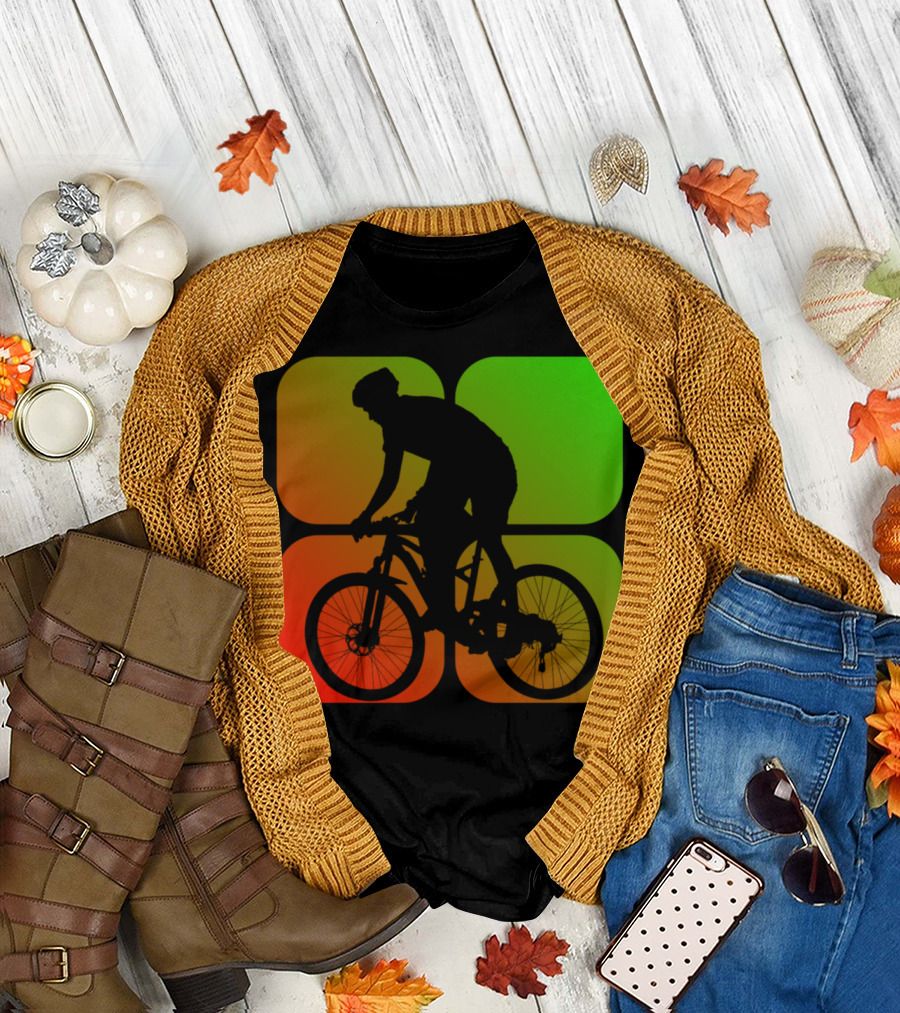 Cyclist Mountainbiker Silhouette on Gradient Quadrant Background T-Shirt