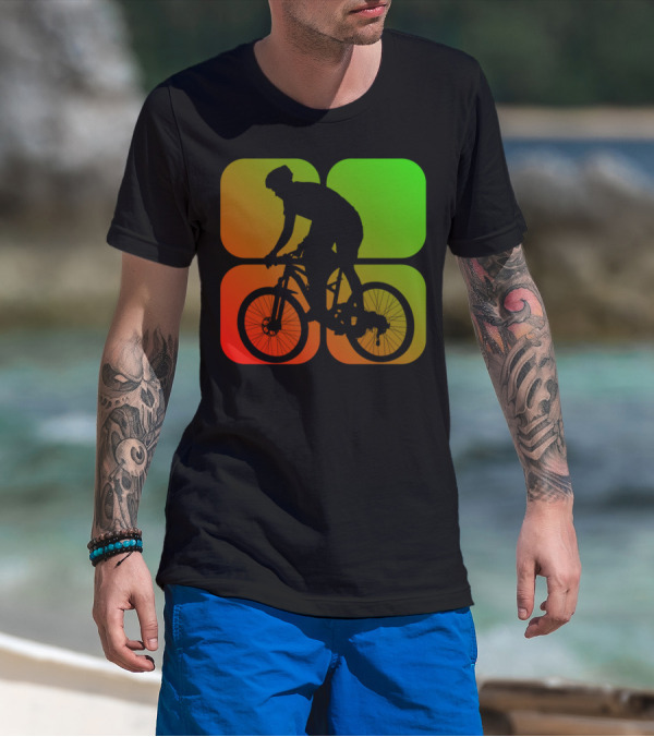 Cyclist Mountainbiker Silhouette On Gradient Quadrant Background T-Shirt
