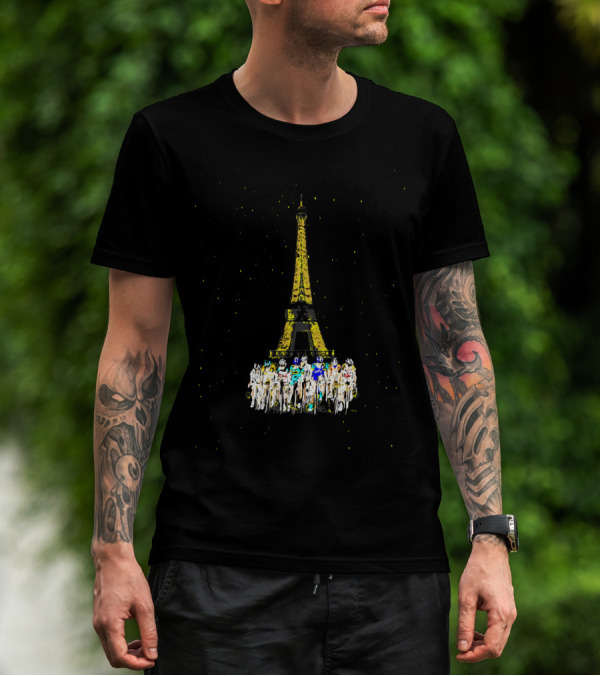Eiffel Tower Paris Cyclists Night Scene T-Shirt