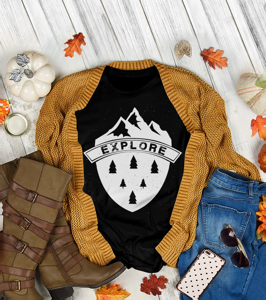 Explore the Great Outdoors Mountains Trees Badge T-Shirt