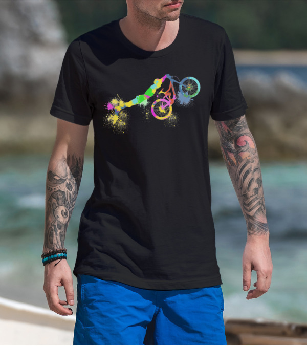Festif Bike Colorful BMX Stunt Paint Splatter T-Shirt