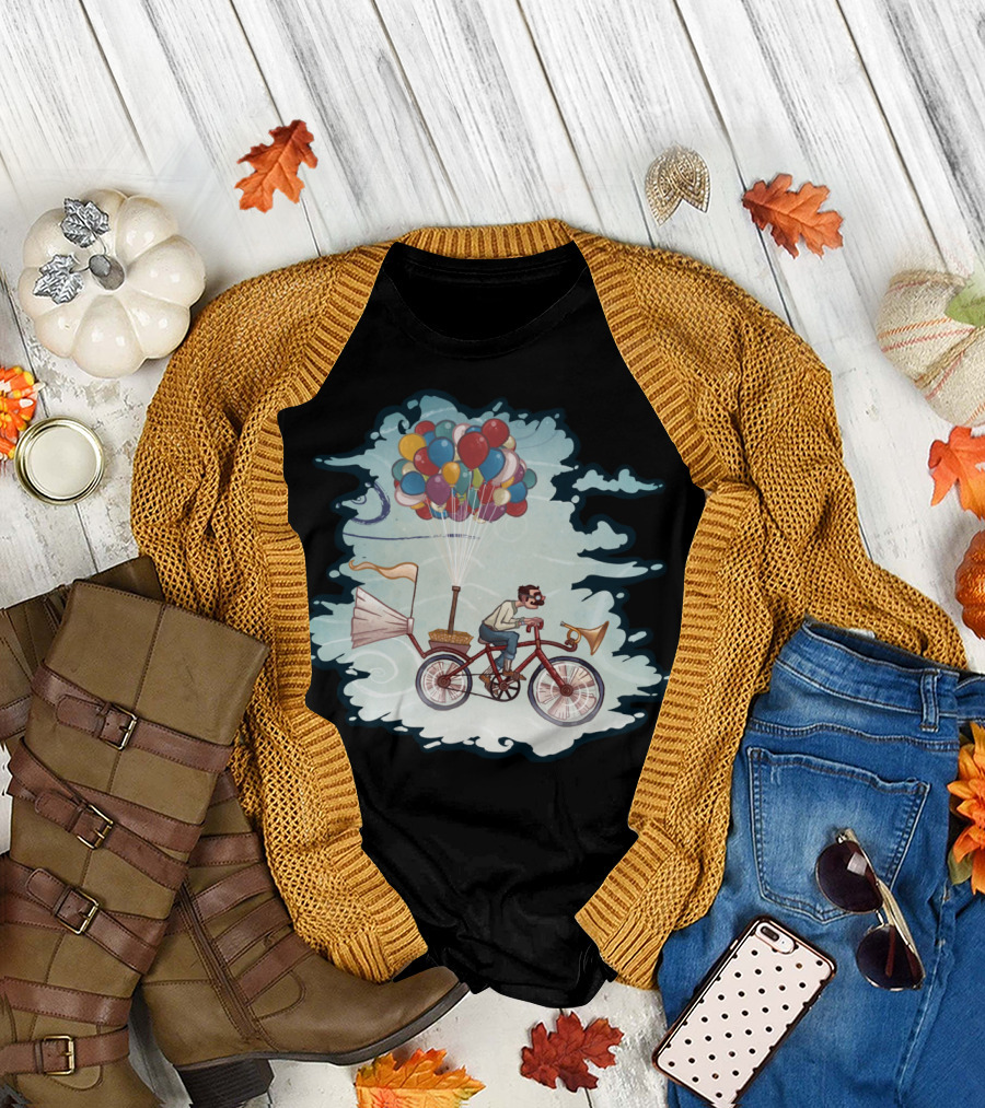 Flight Series Three Whimsical Bicycle Balloon Adventure T-Shirt