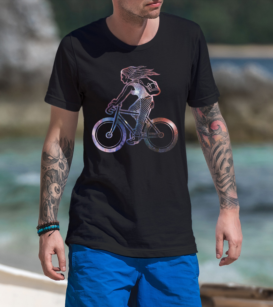 Girl Cycling Galaxy Cosmic Adventure T-Shirt