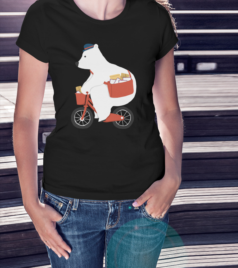 Hey Mr Postman Polar Bear Bicycle Mail Delivery T-Shirt