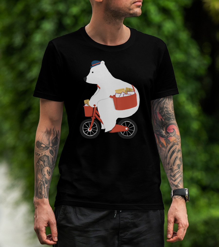 Hey Mr Postman Polar Bear Bicycle Mail Delivery T-Shirt