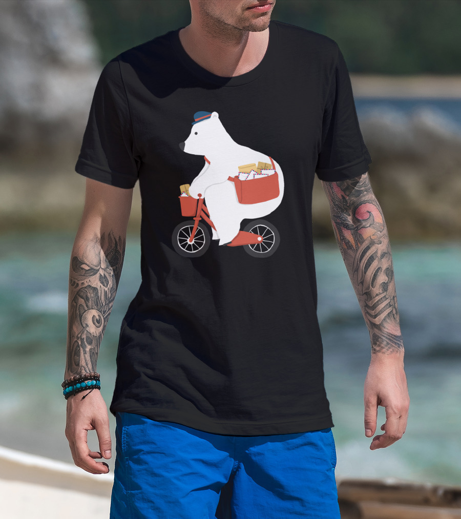 Hey Mr Postman Polar Bear Bicycle Mail Delivery T-Shirt