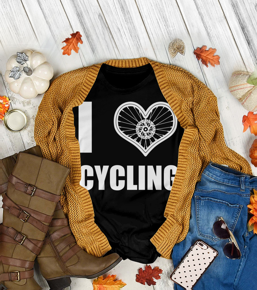 I Love Cycling Bicycle Wheel Heart T-Shirt