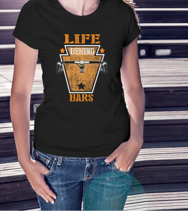 Life Behind Bars Cycling Biking Handlebar Graphic Star Emblem T-Shirt