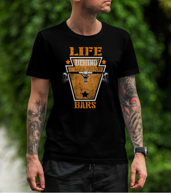 Life Behind Bars Cycling Biking Handlebar Graphic Star Emblem T-Shirt
