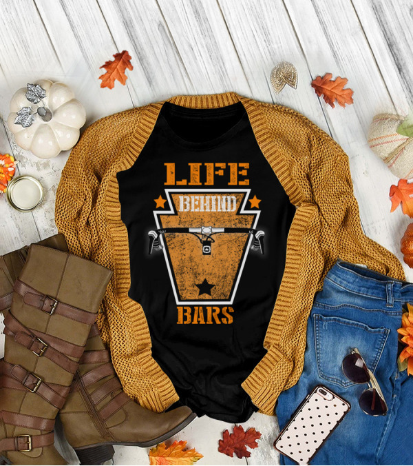 Life Behind Bars Cycling Biking Handlebar Graphic Star Emblem T-Shirt