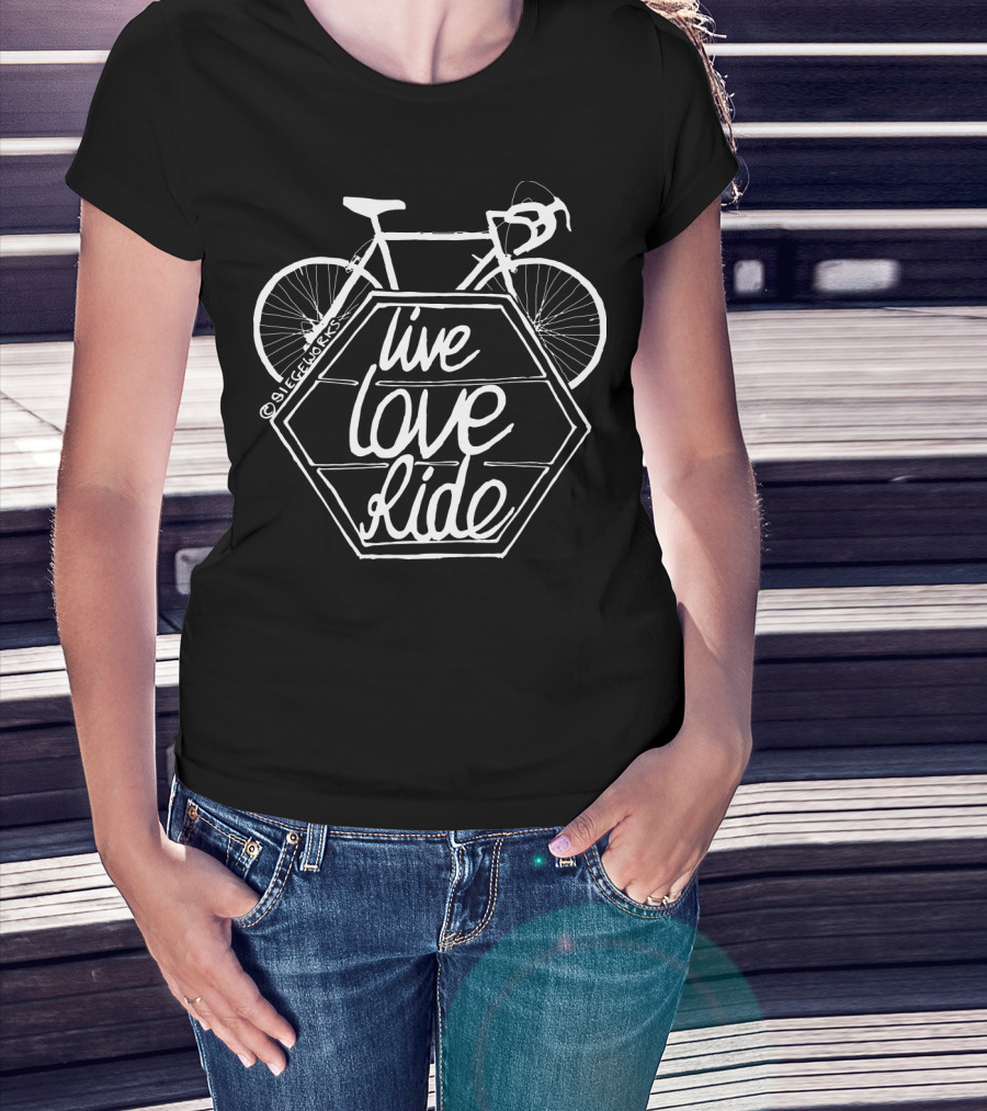 Live Love Ride Bicycle Black Hexagon Design By Siegeworks T-Shirt
