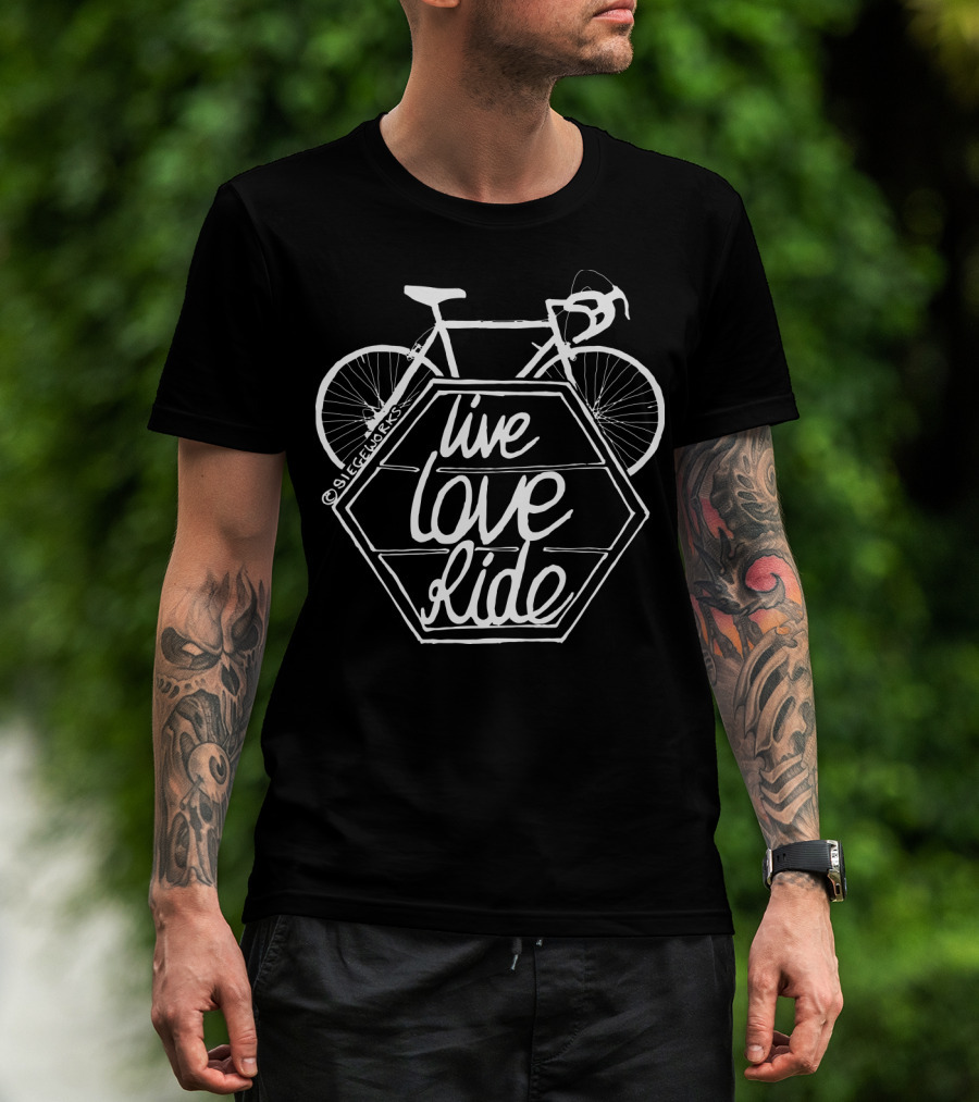 Live Love Ride Bicycle Black Hexagon Design By Siegeworks T-Shirt