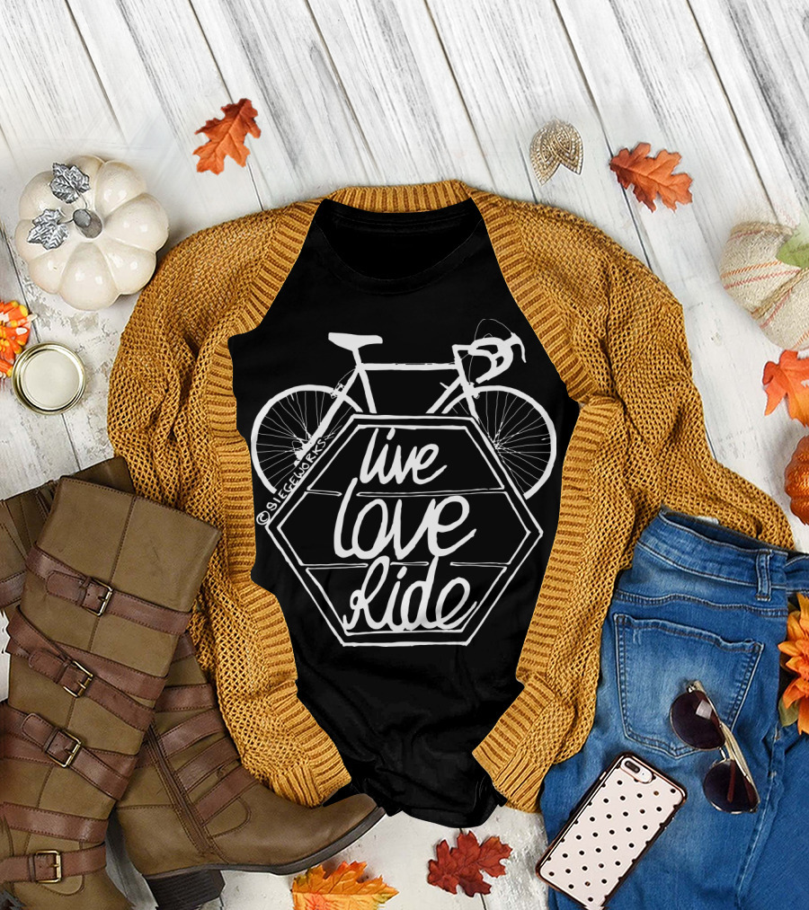 Live Love Ride Bicycle Black Hexagon Design By Siegeworks T-Shirt